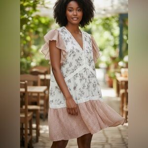 Suzanne Betro White and Pink Floral Mini Dress